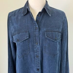 Club Monaco Women's Shirt Small Dark Blue Jean Long Sleeve Button-Up Top